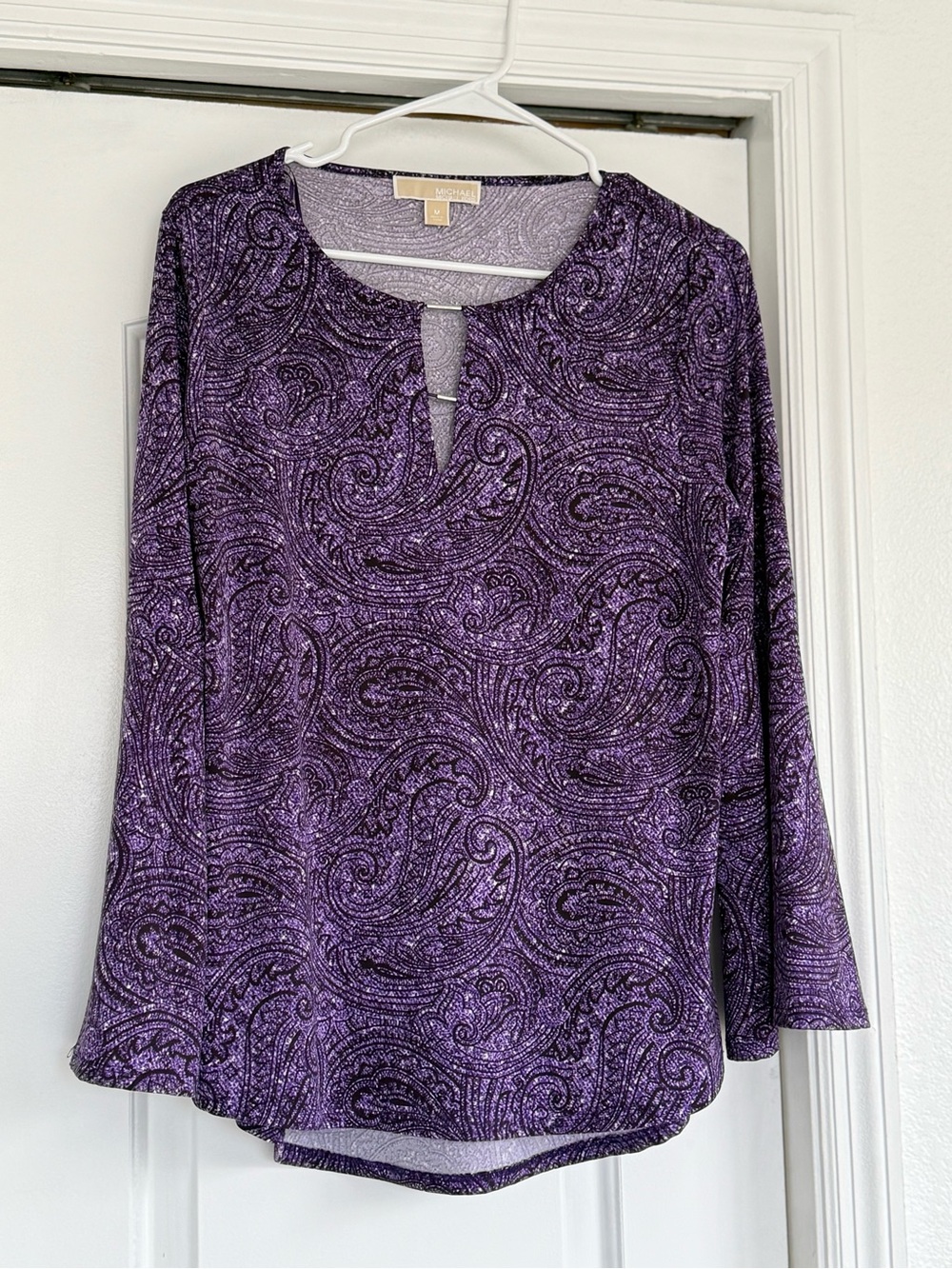 Michael Kors Purple Paisley Keyhole Long-Sleeve Blouse